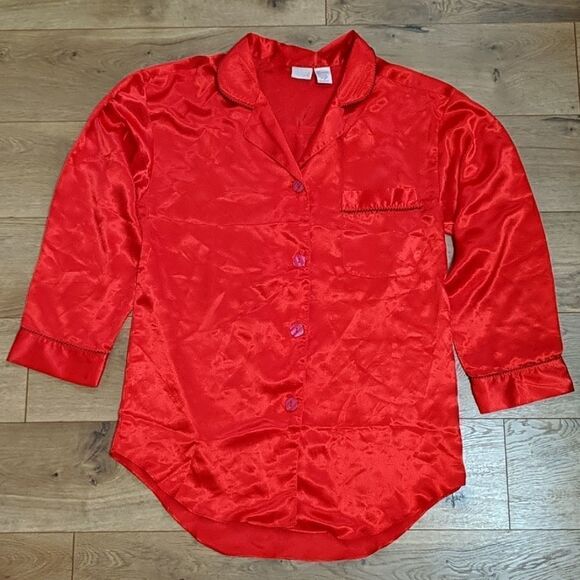 Cacique Lingerie red silky shinny pajama top S - Picture 1 of 4